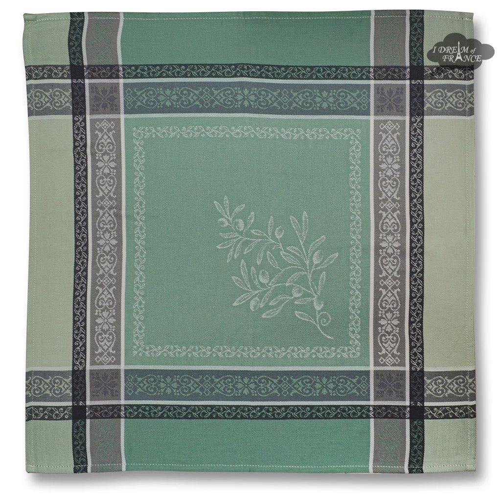 Olivia Green French Cotton Jacquard Napkin By Tissus Toselli - Image 2