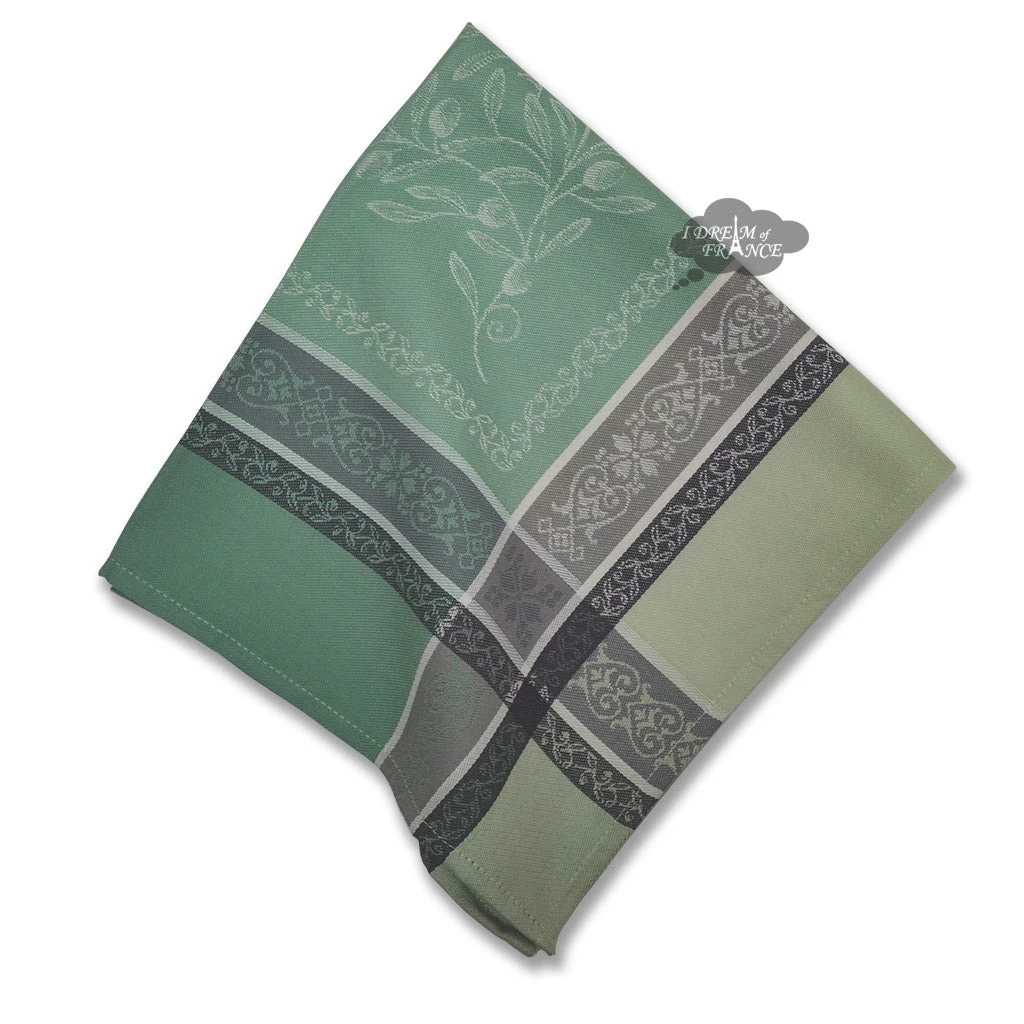 Olivia Green French Cotton Jacquard Napkin By Tissus Toselli