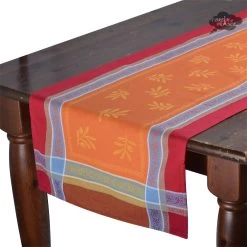 20x64" Olivia Red & Orange Jacquard Cotton Table Runner By Tissus Toselli