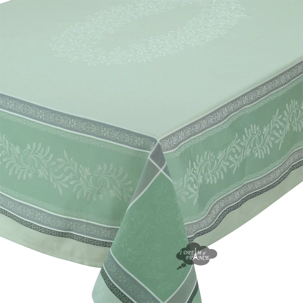 62" Square Olivia Green French Jacquard Tablecloth By Tissus Toselli - Image 2