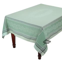62" Square Olivia Green French Jacquard Tablecloth By Tissus Toselli
