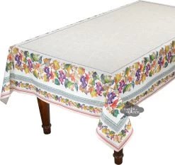 60x78" Rectangular Grapes French Acrylic-Coated Cotton Tablecloth By Tissus Toselli