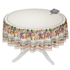 70" Round Grapes Acrylic-Coated Cotton Tablecloth By Tissus Toselli