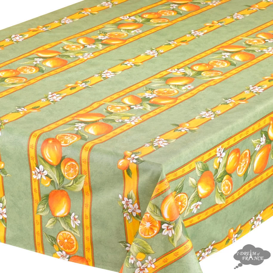 60x78" Rectangular Lemons Green Acrylic Acrylic-Coated Cotton Tablecloth By Tissus Toselli - Image 2
