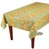 60x138" Rectangular Lemons Green Acrylic-Coated Cotton Tablecloth By Tissus Toselli