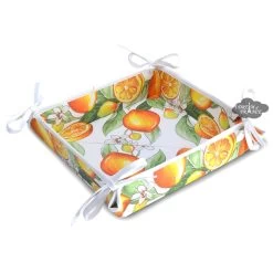 Lemons White Cotton Coated French Bread Basket By Tissus Toselli