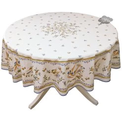 70" Round Moustiers Blue & Cream Tablecloth By Tissus Toselli