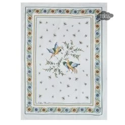 Moustiers Green & Cream French Cotton Kitchen Towel By Tissus Toselli