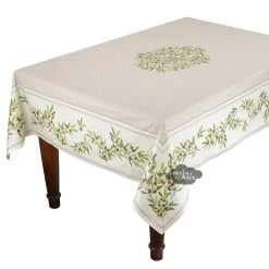 60" Square Nyons Cream Acrylic-Coated Cotton Tablecloth By Tissus Toselli