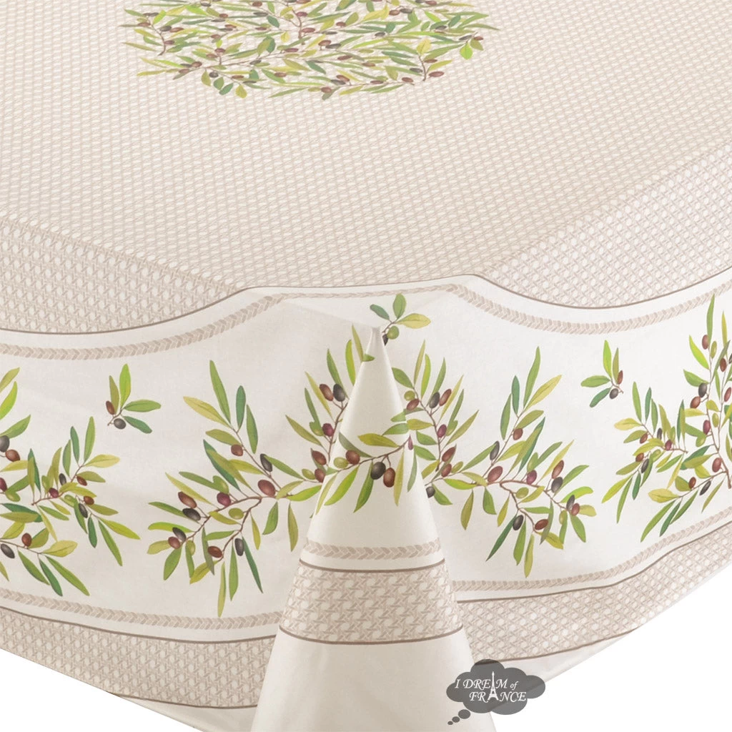 70" Square Nyons Cream Acrylic-Coated Cotton Tablecloth By Tissus Toselli - Image 2