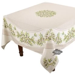 70" Square Nyons Cream Acrylic-Coated Cotton Tablecloth By Tissus Toselli