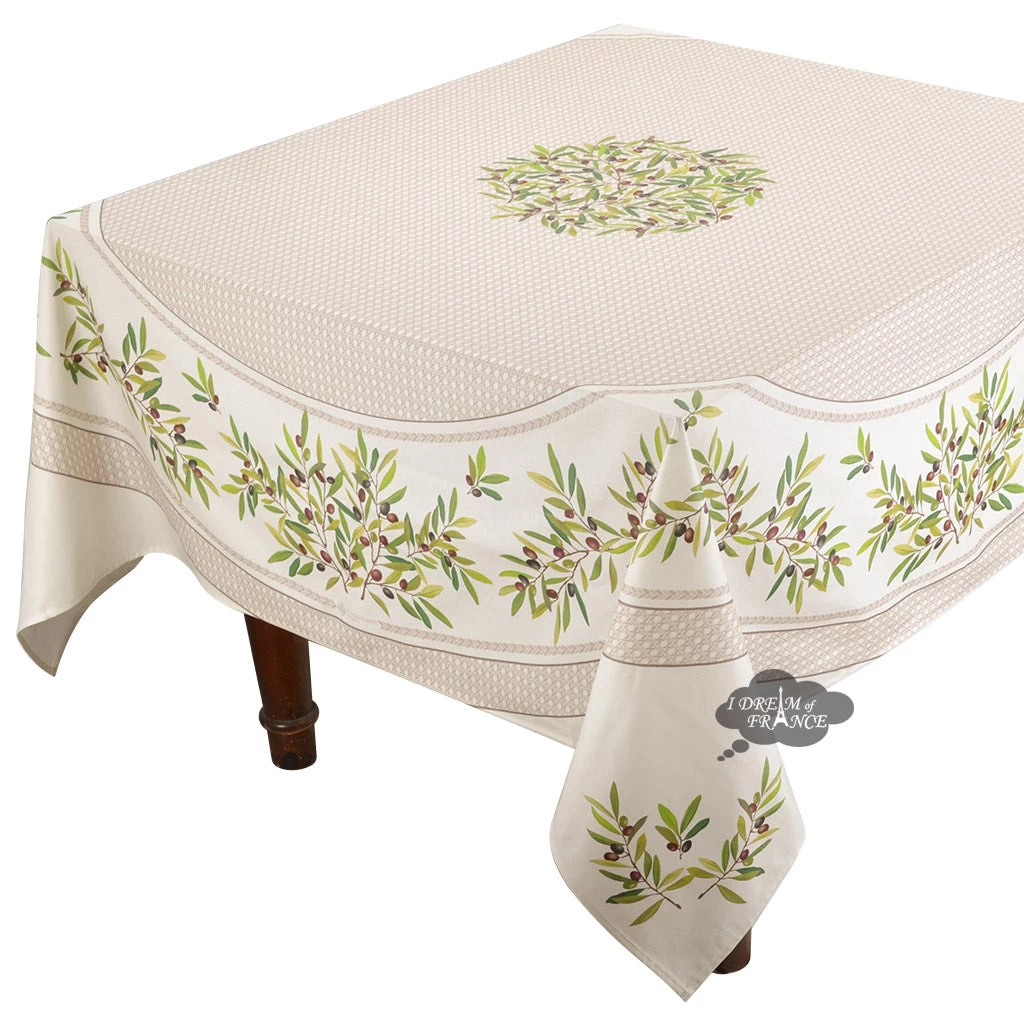 70" Square Nyons Cream Acrylic-Coated Cotton Tablecloth By Tissus Toselli