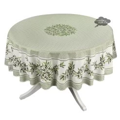 90" Round Nyons Green Acrylic-Coated Cotton Tablecloth By Tissus Toselli
