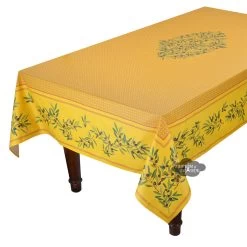 60x120" Rectangular Nyons Yellow Acrylic-Coated Cotton Tablecloth By Tissus Toselli