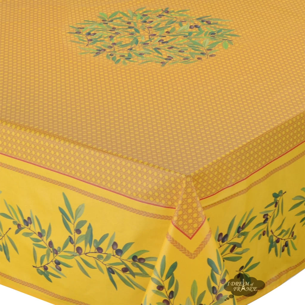 60" Square Nyons Yellow Acrylic-Coated Cotton Tablecloth By Tissus Toselli - Image 2